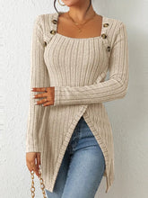 Woman Square Neck Off Shoulder Slit Sweater
