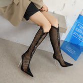 Elevate Your Style with LuxeStride™ Mesh Panel Back-Zip Stiletto Boots