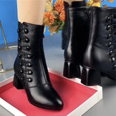 Ladies Warm Side Button Leather Boots
