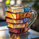 Litra Book Mug | Hand-Painted, Heat-Resistant Glass, 10.3 fl oz