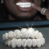 Hip pop Iced Out 10 Top &10 Bottom 5A CZ Stones Teeth Grillz Punk Rapper 14K Gold Plated Zircon Tooth Caps For Mouth Jewelry