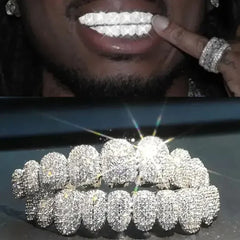Hip pop Iced Out 10 Top &10 Bottom 5A CZ Stones Teeth Grillz Punk Rapper 14K Gold Plated Zircon Tooth Caps For Mouth Jewelry