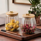 Airtight Glass Storage Jar with Wooden Lid – Clear Borosilicate Kitchen Canister for Tea and Snacks