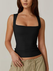 🏆Oferta Flash⚡ ¡Más de 50 mil vendidas! ¡Casi agotadas! 💥⏰Camisetas sin mangas de doble capa con cuello cuadrado para mujer, camisetas básicas ajustadas cortas