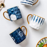 Ceramic Coffee Mug with Bold Blue and White Design – 350ml Pottery Mug, Dishwasher Safe, Artistic Accent