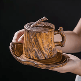 Ceramic Mug with Woodgrain Finish and Insulated Lid – Perfect for Hot Beverages
