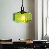 Elegant Pendant Light with Striped Green Glass Shade – Vintage Style for Dining and Kitchen