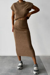 Ember Ribbed Sweater Skirt Set | Cropped Sleeveless Top & Midi Skirt