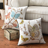 Embroidered Butterfly Cushion Cover in Cotton-Linen Blend – 45x45 cm Decorative Pillow Case