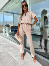 Everly V-Neck Short Sleeve Jumpsuit | Elastic Waist & Side Pockets
