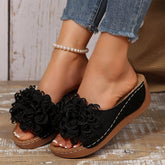 Fernvale Flower Accent Wedge Sandals | Slip-On Summer Comfort