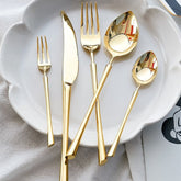 Gold Titanium Bistro Set - 5-Piece Unbreakable Stainless Steel Flatware for Elegant Dining