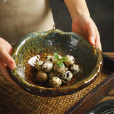 Handcrafted Ceramic Serving Bowl, 8.7 Inch Glossy Rustic Finish Pasta and Fruit Bowl