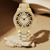 Imperial Shine Crystal Men's Quartz Watch | Rotating Dial, Gold Tone