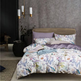 Luxurious Egyptian Cotton Bedding Set with Botanical Design – Soft White and Muted Lilac Reversible Comforter