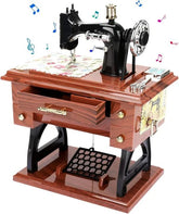 Melody Stitch Clockwork Music Box | Wooden Sewing Machine Decor With Drawer Play