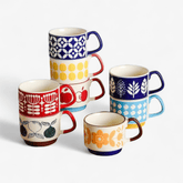 Midcentury Ceramic Stackable Coffee Mugs – Space-Saving Design, Vibrant Colors, Comfortable Handle, 300ml Capacity