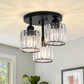 Modern Crystal Semi-Flush Ceiling Light – Elegant Iron and Glass Fixture for Bedroom and Living Room