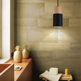 Modern Pendant Light with Colorful Cylinder Design – Iron and Wood Fixture