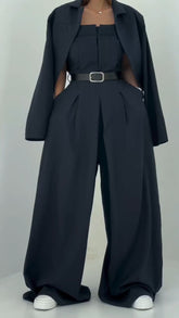 Monroe Three-Piece Blazer Outfit | Structured Jacket, Camisole & Wide-Leg Pants