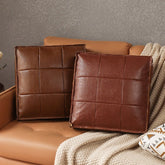 Moroccan Faux Leather Pouf Floor Cushion with Stitched Grid Design – Versatile Accent for Modern and Cozy Spaces