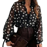 Pearl Dot Button-Down Blouse | Lightweight Relaxed Fit, Sizes S-3XL