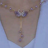 Purple Swan Heart Pendant Necklace | Adjustable Chain & Pearl Accents