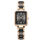 Rectangular Quartz Women's Watch | Rose Gold Two-Tone Accent, Adjustable Strap