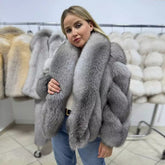 Winter Women's Real Fox Fur Coat – Luxury Warm Jacket with Lapel Collar