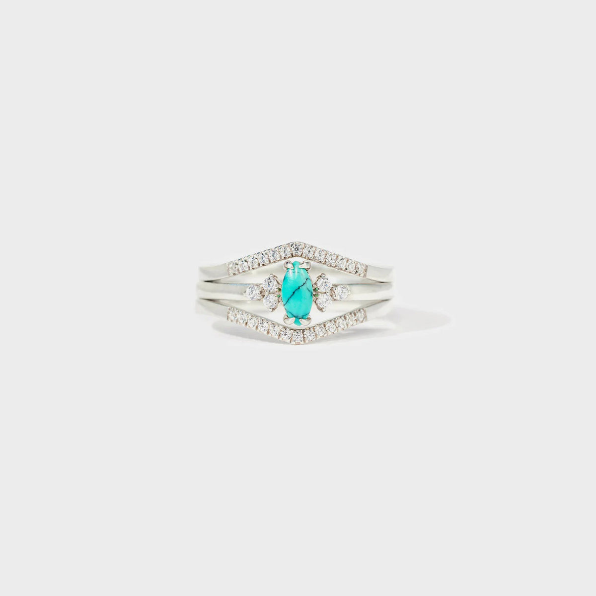 Artificial Turquoise V Shape Inlaid Zircon Ring Trendsi