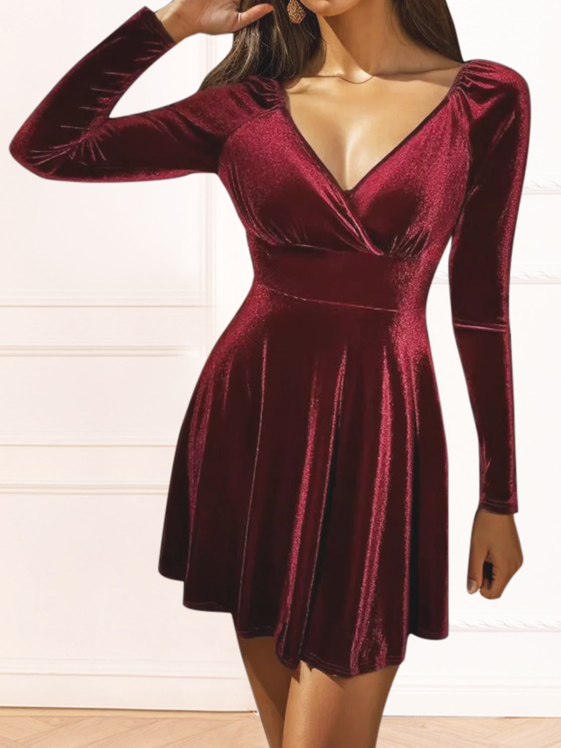 Surplice Ruched Long Sleeve Mini Dress Trendsi