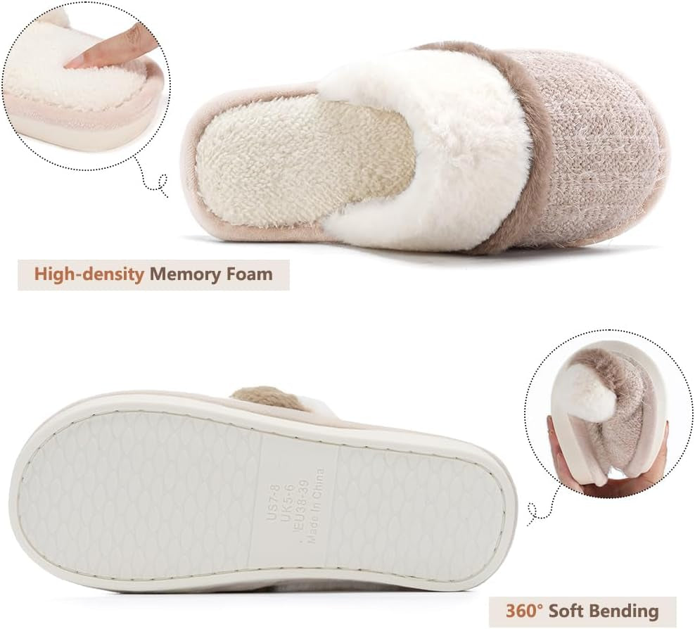 Fuzzy Slippers for Women Indoor Outdoor with Memory Foam Cozy Shoes