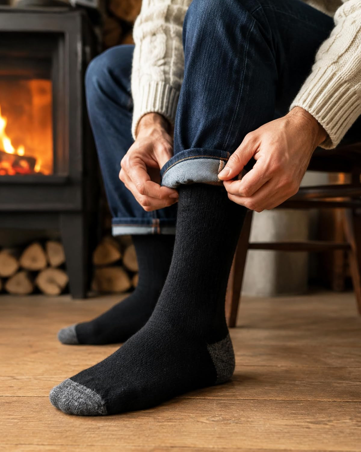 3 Pairs Alpaca Wool Socks for Men, Warm Socks with Cushioned Sole
