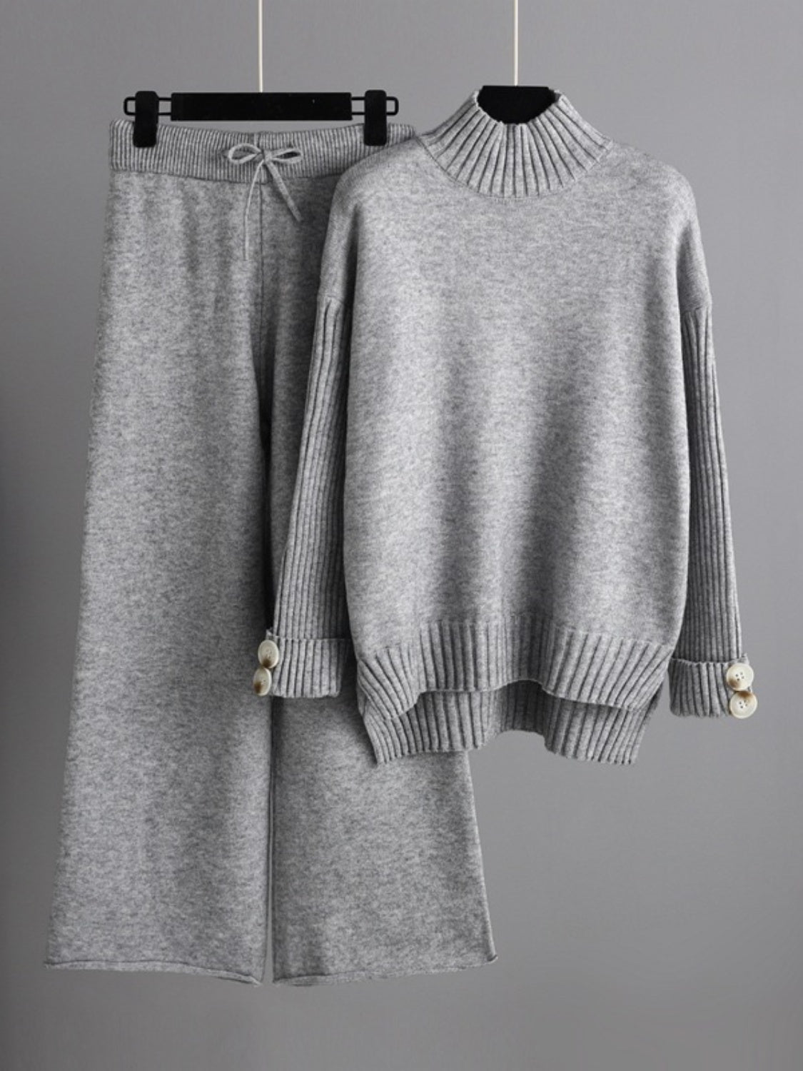 Basic Bae High- Low Turtleneck Long Sleeve Top and Pants Sweater Set Trendsi