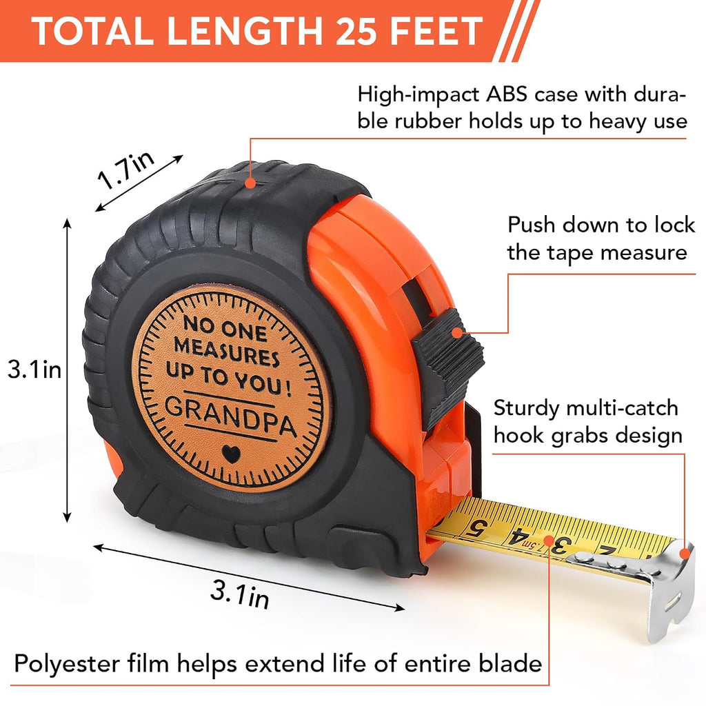 Grandpa Birthday Gifts from Grandkids, Christmas Grandpa Grandfather Papa Gifts from Granddaughter Grandson, Granddad Grandparents Day Gift Genuine Leather Engraved 25 FT Tape Measure Tools Present