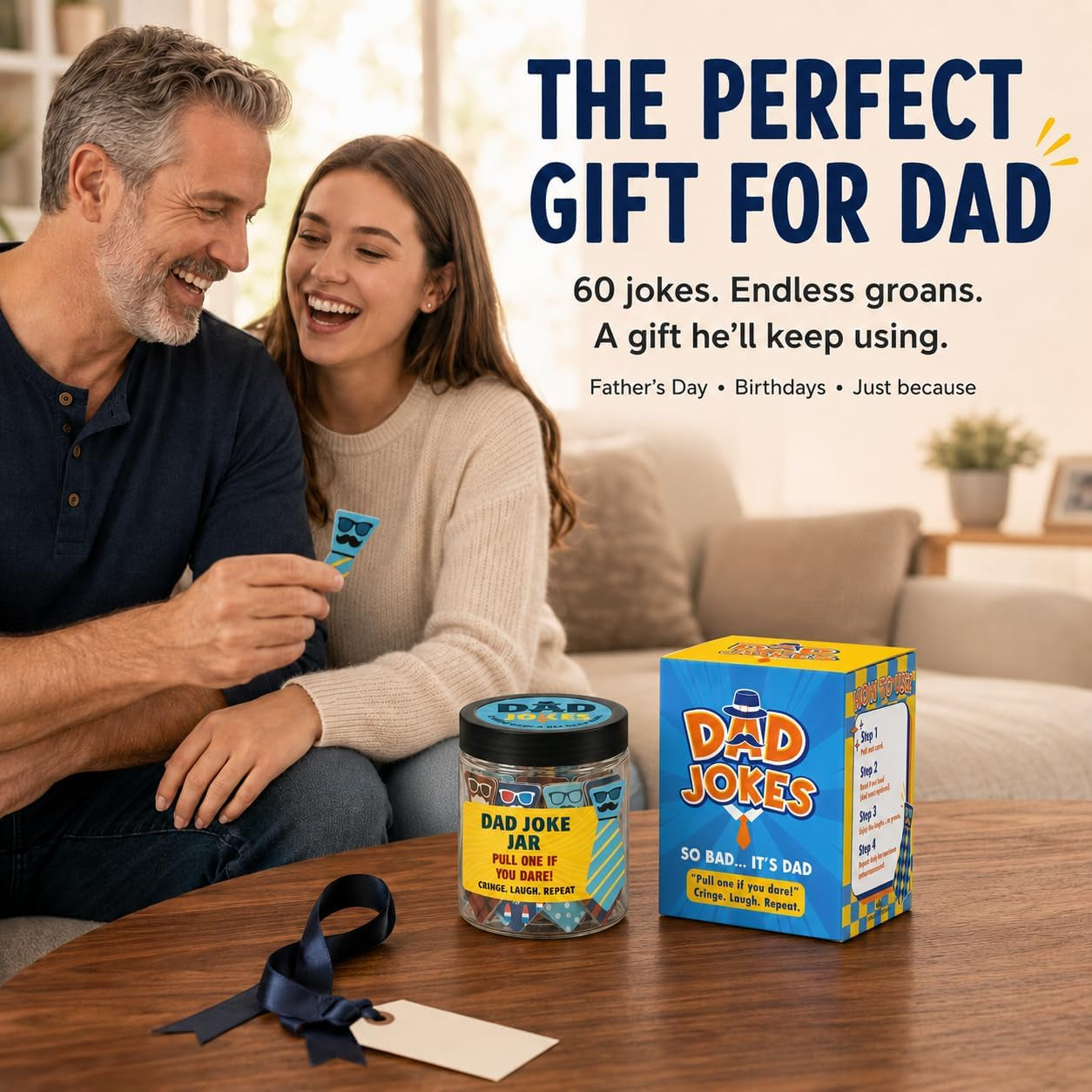 60 Dad Jokes Jar, Funny Dad Birthday Gift, Gag Gifts for Men