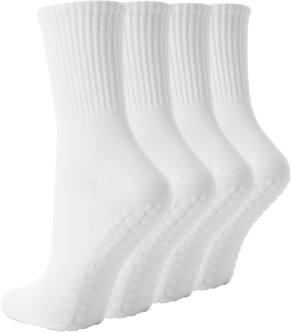 Pilates Socks with Grips for Women, 4 Pairs Non Slip Grippy Socks