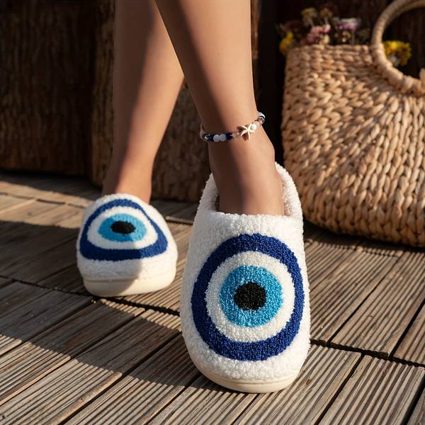 Evil Eye Plush Slippers dylinoshop