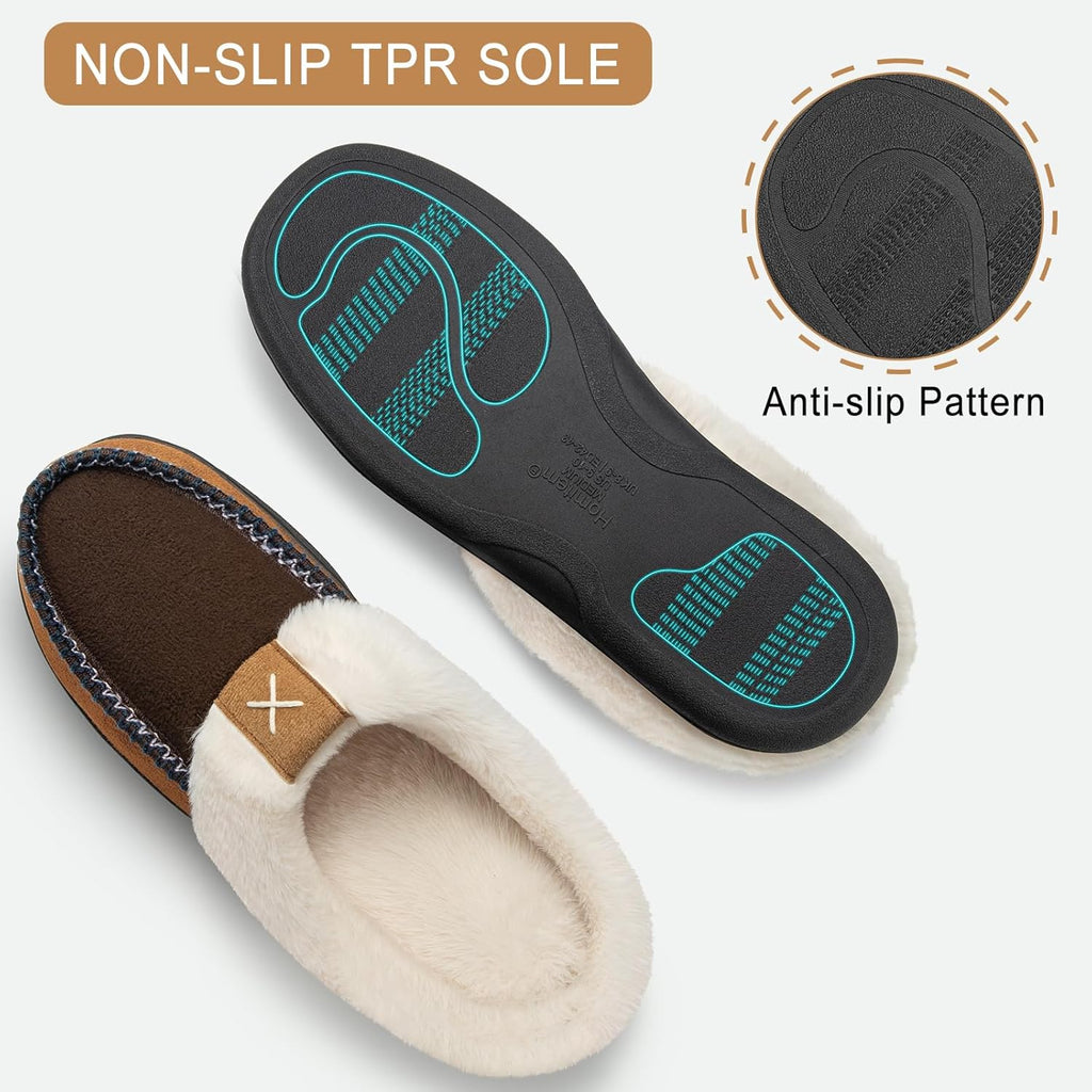 Mens Slippers Moccasins Memory Foam Fuzzy House Shoes for Bedroom