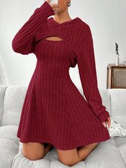 Wide Strap Dress and Long Sleeve Hooded Top Set Trendsi