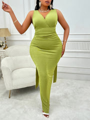 Plus Size Backless Ruched Dress Trendsi