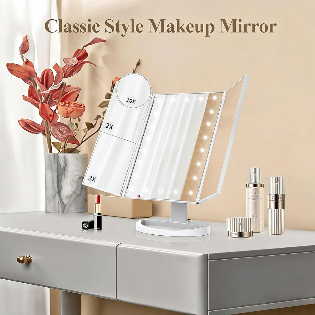 2X/3X/10X Magnifying Vanity Mirror with Light, Trifold Makeup Mirror