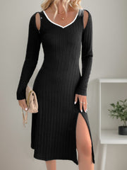 Perfee Slit Wide Strap Dress and Detachable Long Sleeves Set Trendsi