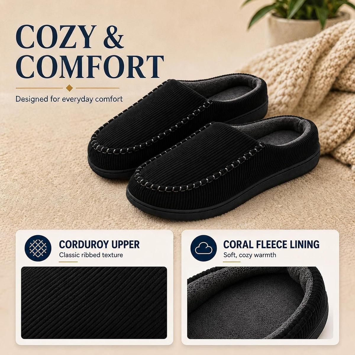 House Slippers for Men, Indoor Outdoor Men Slippers with Memory Foam
