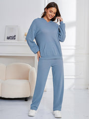 Dropped Shoulder Long Sleeve Hoodie and Pants Set Trendsi