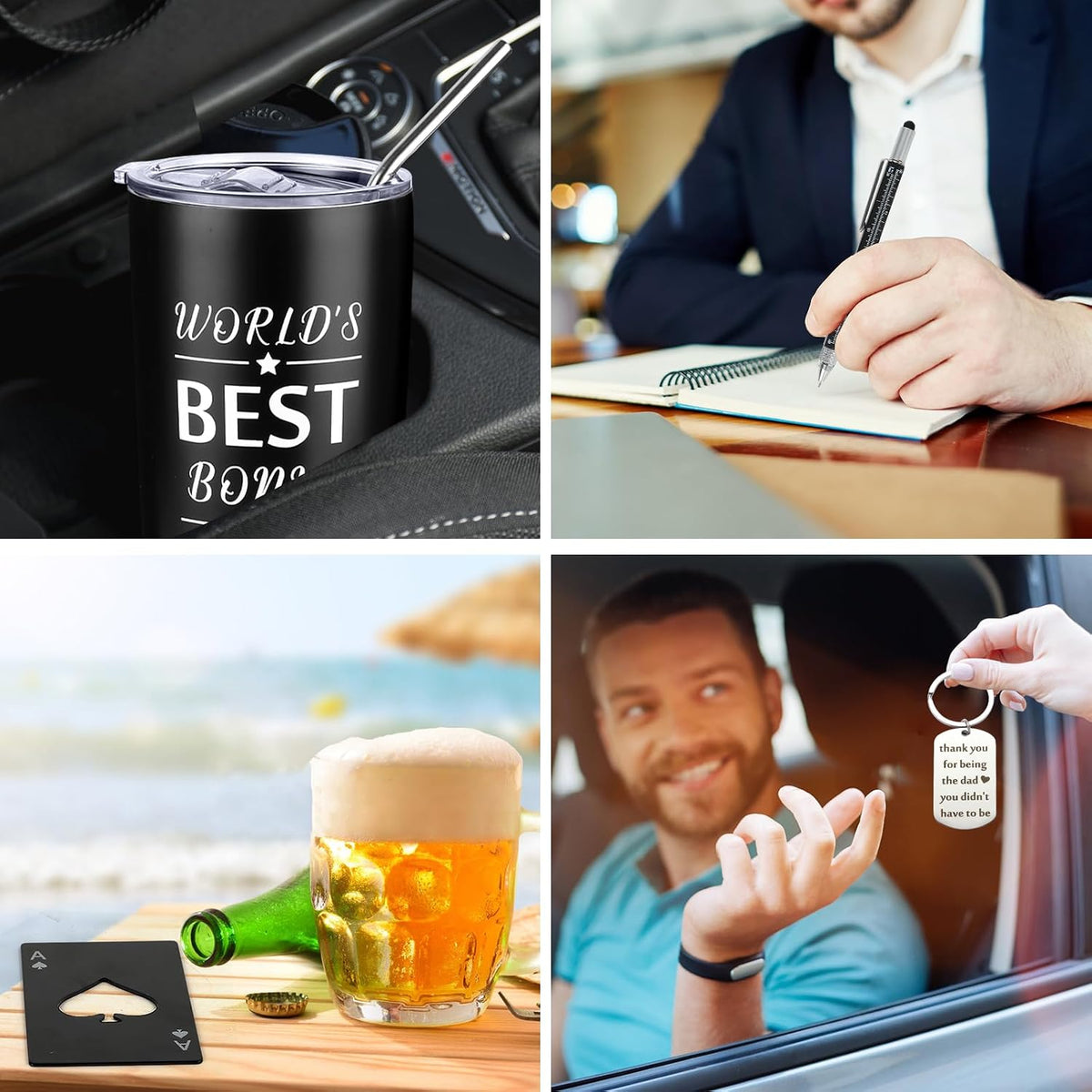 9 Pieces Bonus Dad Gift Set Best Bonus Dad Ever Gifts for Men with Tumbler Mens Socks Mens Baseball Cap Key Chain Card for Father Uncle for Christmas, Birthday