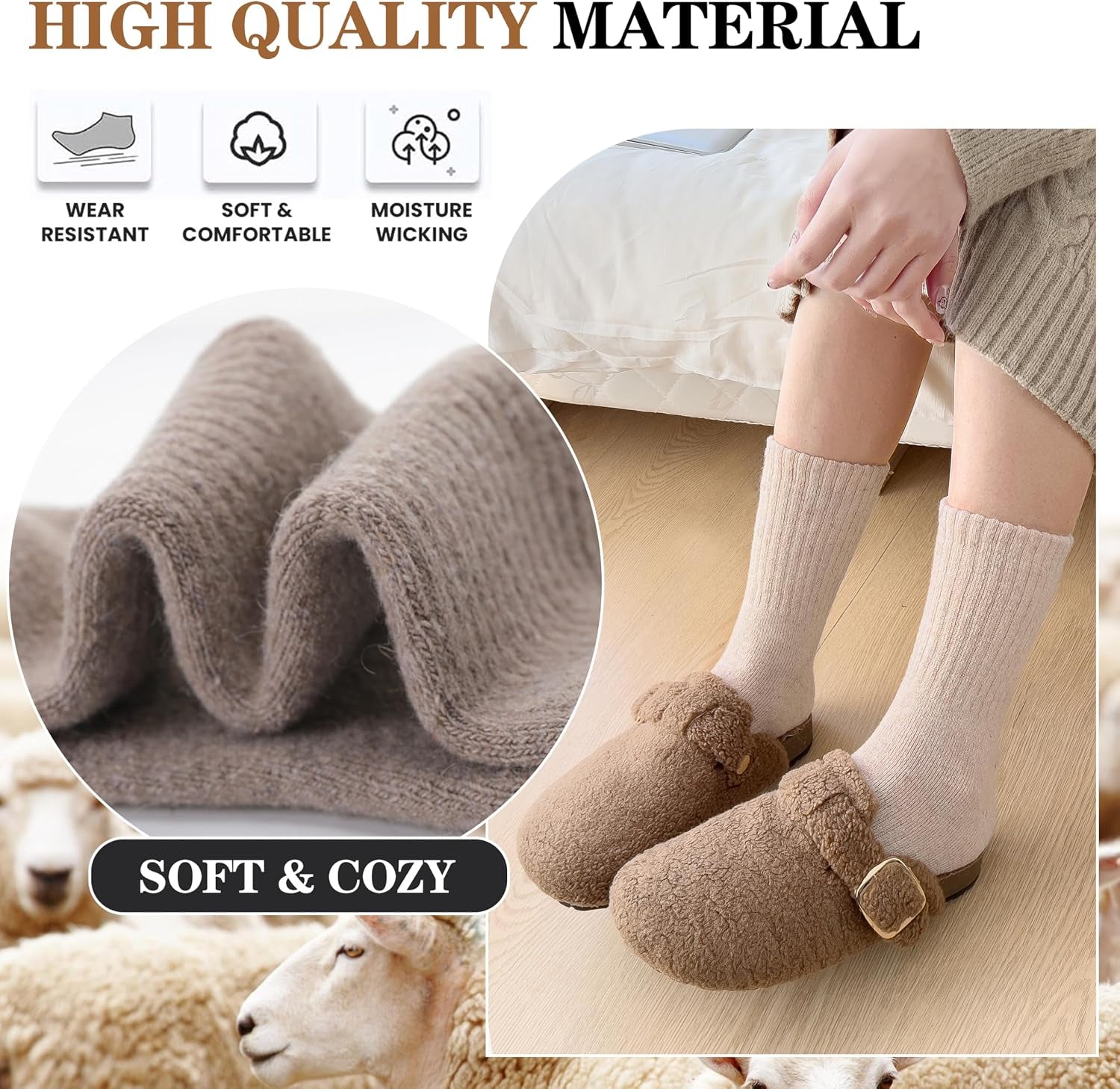5 Pairs Womens Merino Wool Socks Hiking Warm Winter Thick Thermal Crew Cozy Cabin Ladies Gift Comfy Boot Work Socks