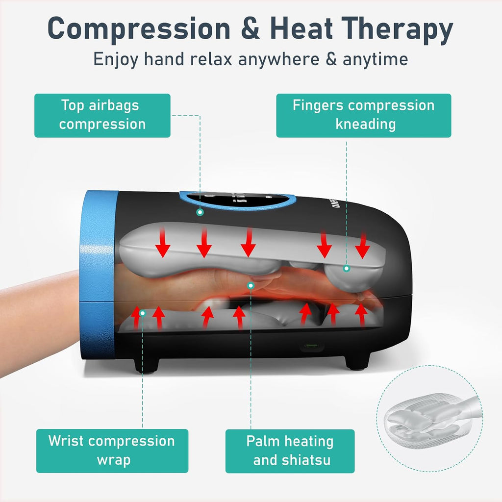 Hand Massager - Cordless Hand Massager with Heat and Compression for Arthritis, Carpal Tunnel and Stiff Joints - Gifts for Women Men - FSA-HSA