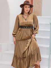 Plus Size Frill Tie Neck Long Sleeve Dress Trendsi