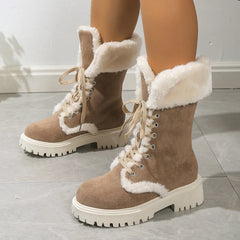 Plus Size Furry Warm Mid-Calf Snow Boots for Women
